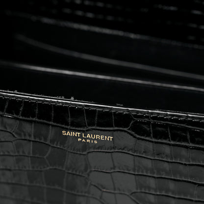 Saint Laurent Calfskin Crocodile Embossed Medium Classic Monogram Cassandra Top Handle Black 12 of 19