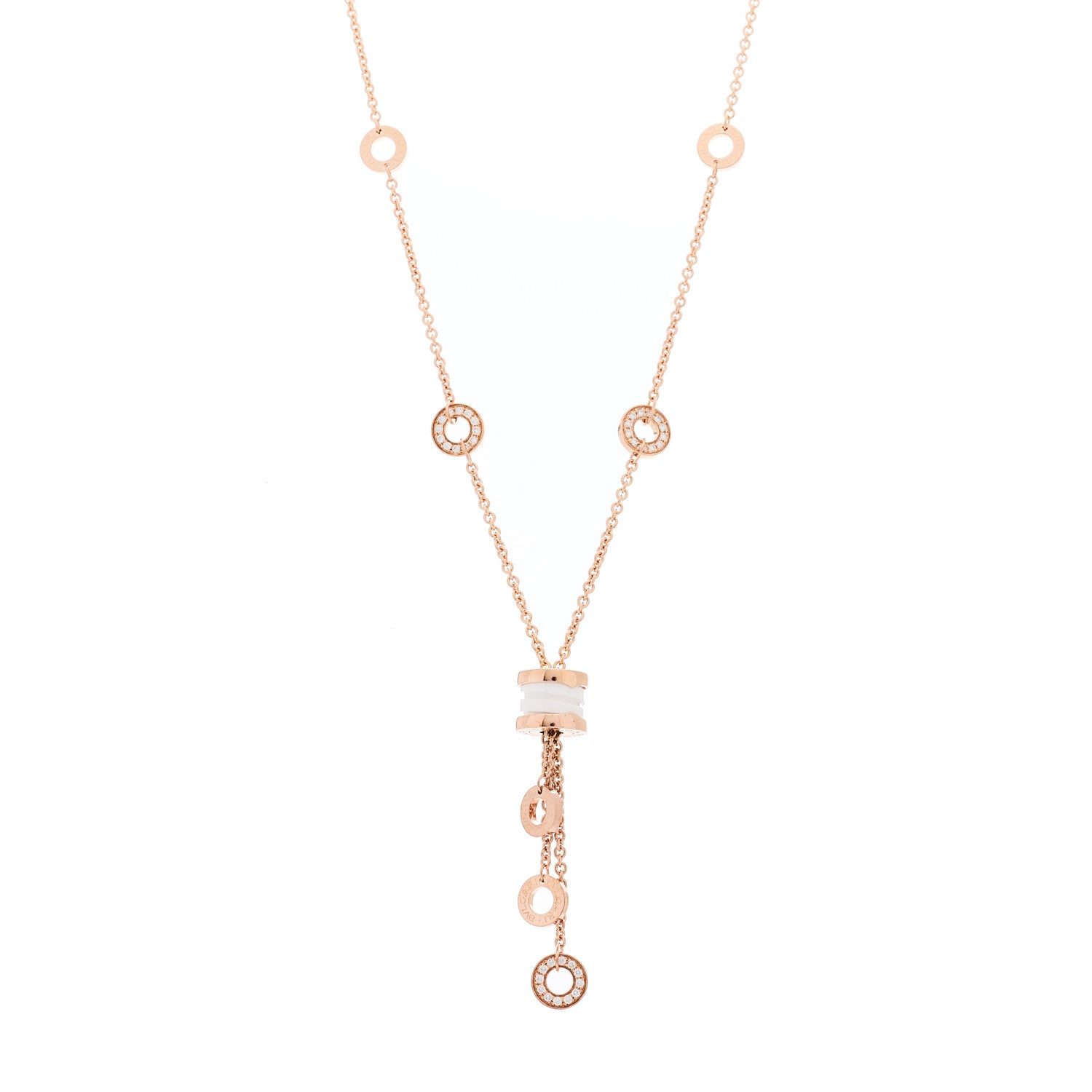 Bulgari 18K Rose Gold Diamond White Ceramic B.Zero1 Necklace 1 of 5