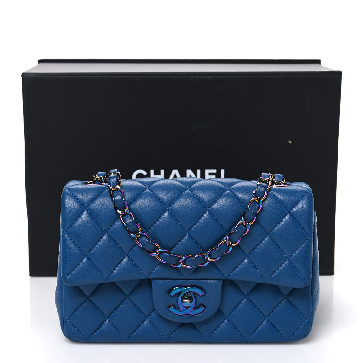 Lambskin Quilted Mini Rectangular Flap Blue Purple