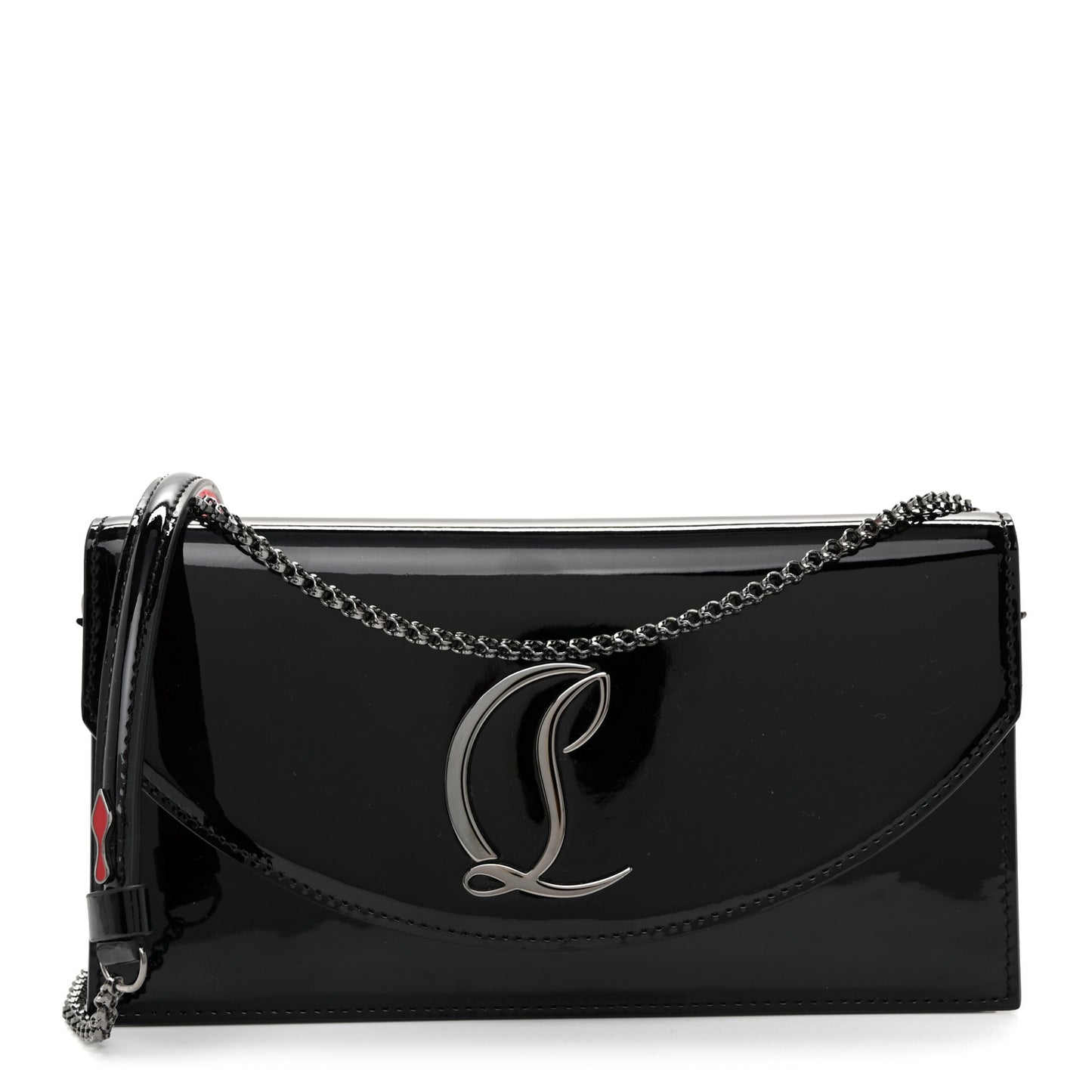Patent Calfskin Loubi54 Crossbody Clutch Black