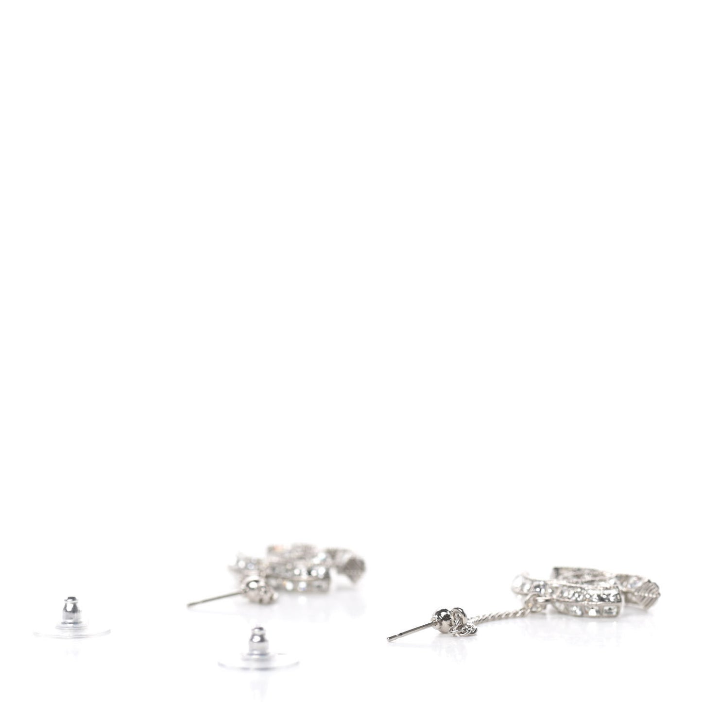 Baguette Crystal CC Drop Earrings Silver