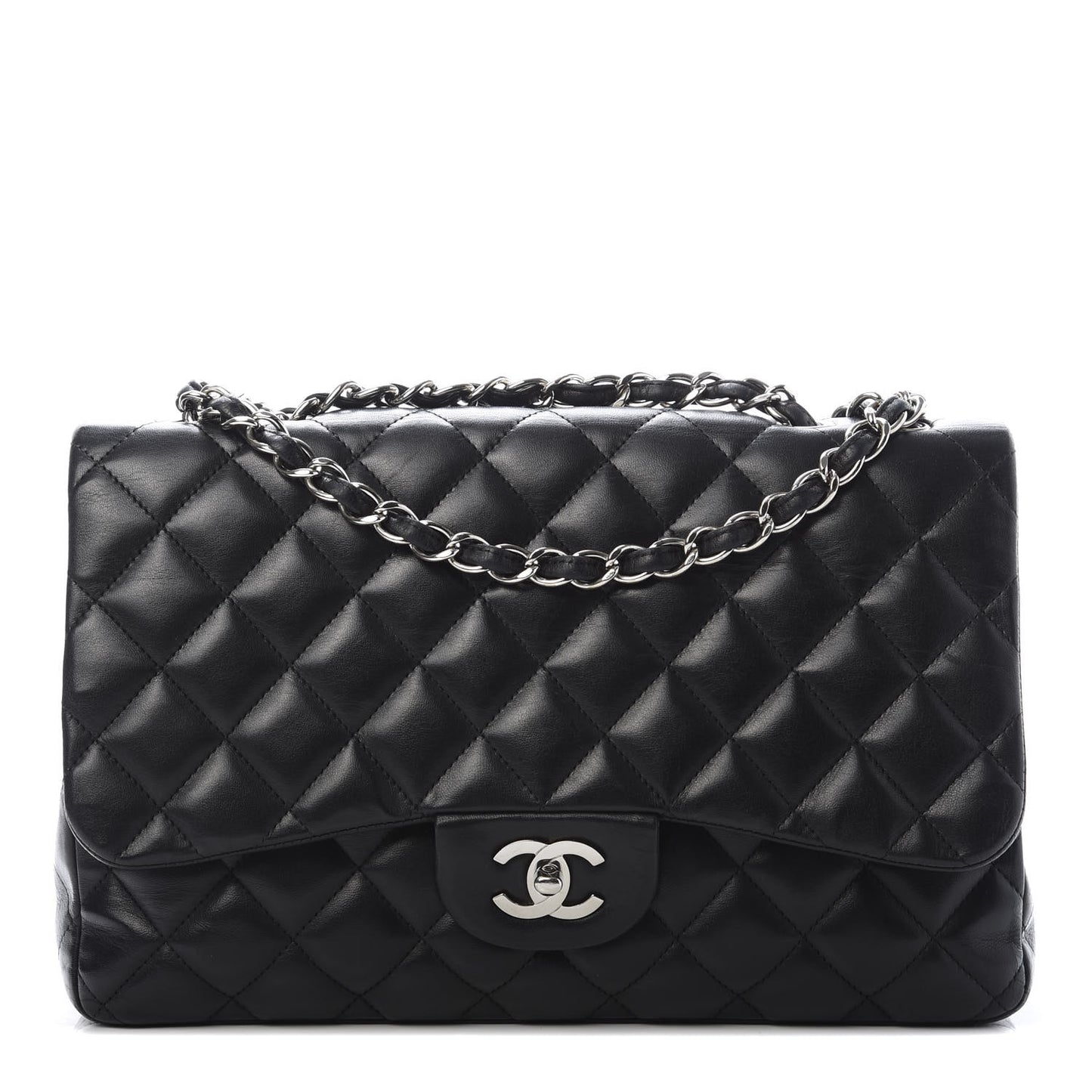 Lambskin Quilted Jumbo Single Flap Black