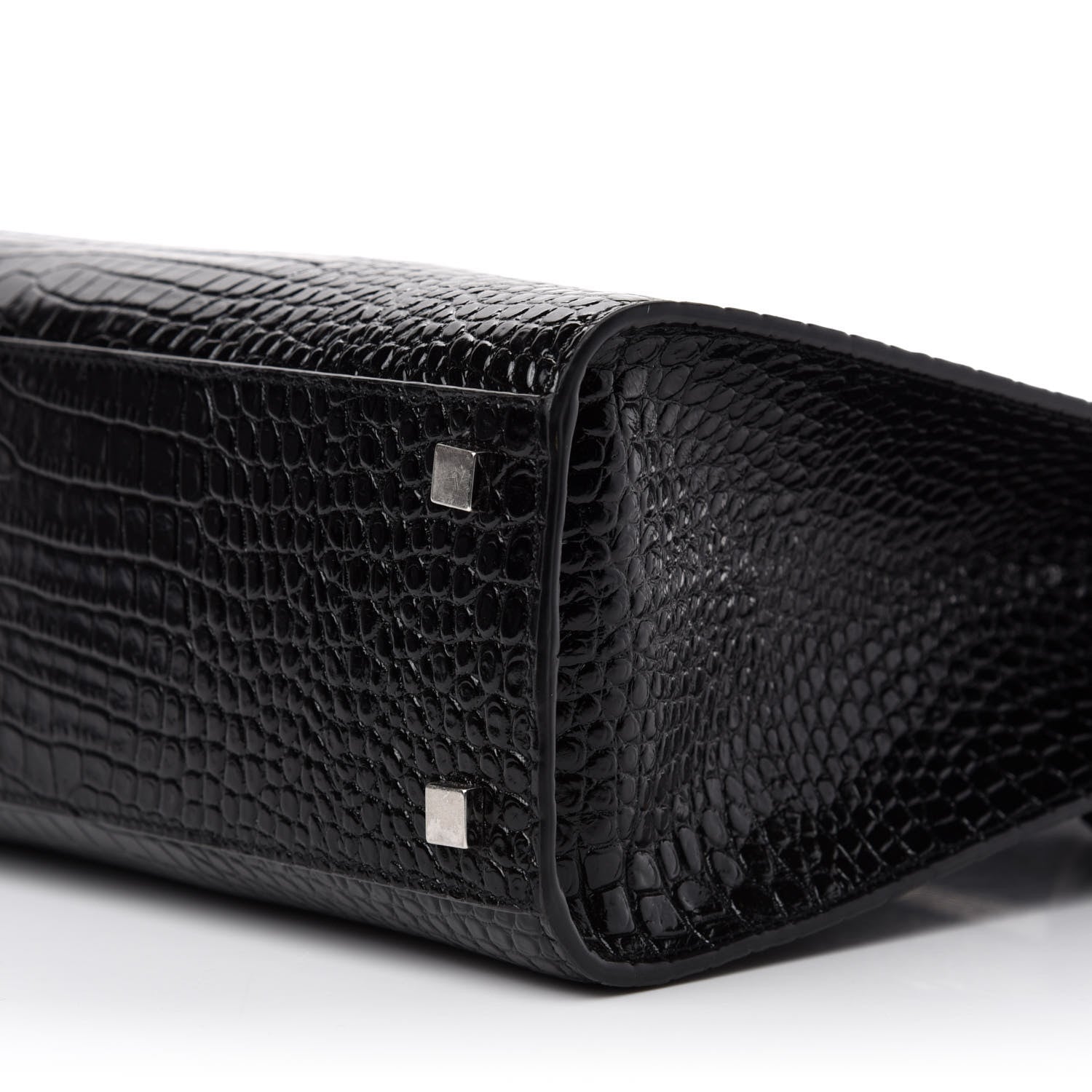 Saint Laurent Shiny Calfskin Crocodile Embossed Small Manhattan Shopper Tote Black 8 of 11