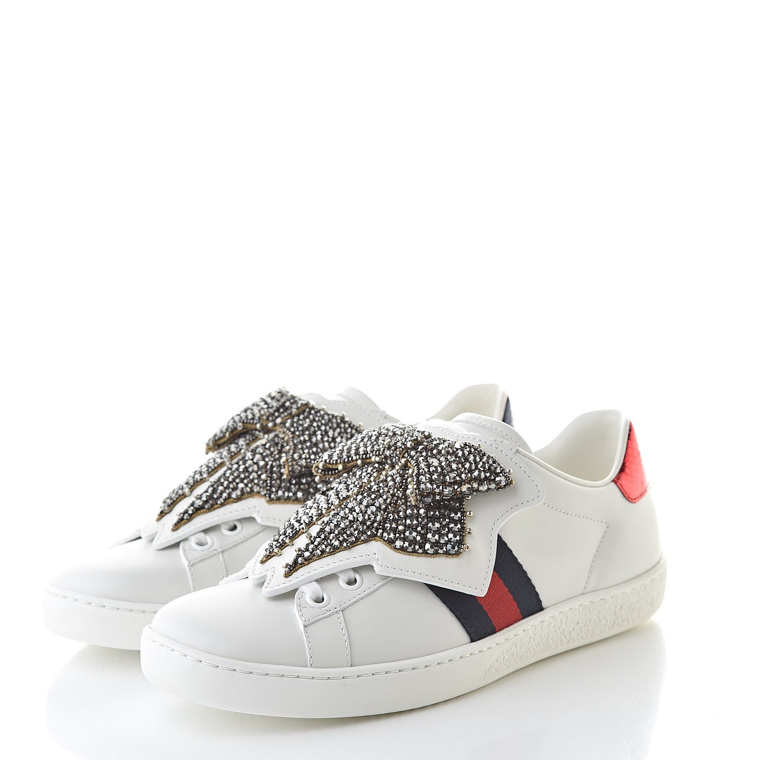Gucci Calfskin Ayers Web Womens Ace Bow Lace Sneakers 36 White 3 of 11