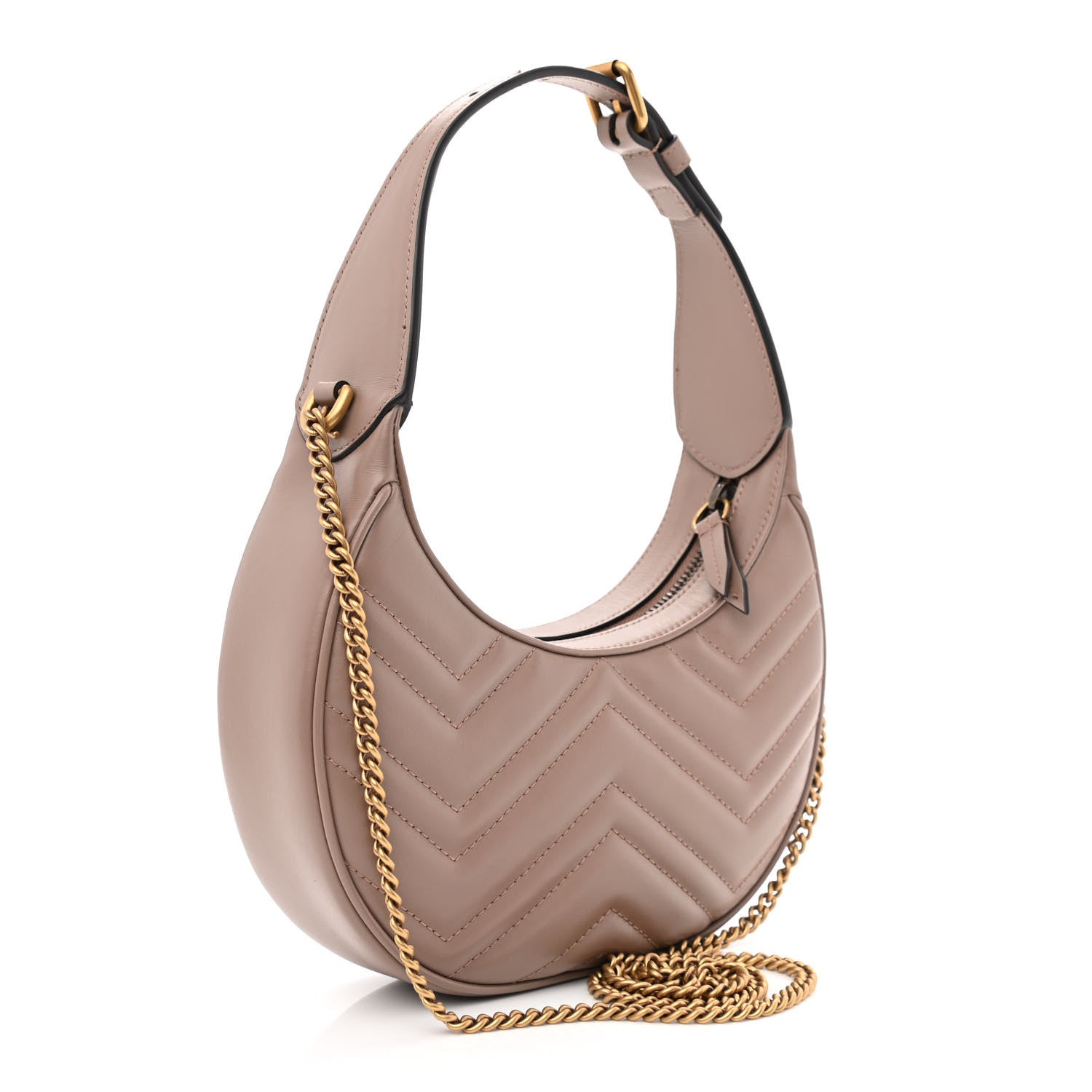 Gucci Calfskin Matelasse Chevron Mini GG Marmont Half Moon Hobo Porcelain Rose 3 of 13