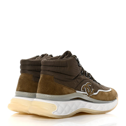 Chanel Fabric Suede Womens CC Sneakers 37.5 Dark Green 4 of 10