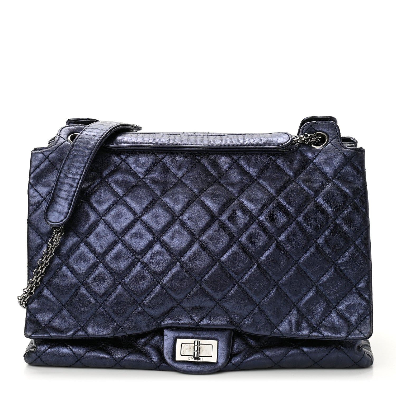 Chanel Metallic Calfskin Quilted XL Accordion Reissue Flap Navy 1 of 14