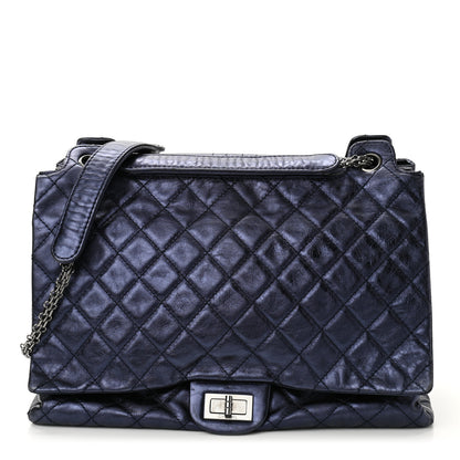 Chanel Metallic Calfskin Quilted XL Accordion Reissue Flap Navy 1 of 14