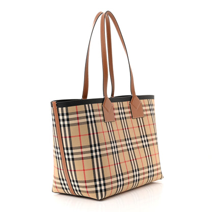 Burberry Cotton Vintage Check Medium London Tote Bag Briar Brown Black 4 of 10