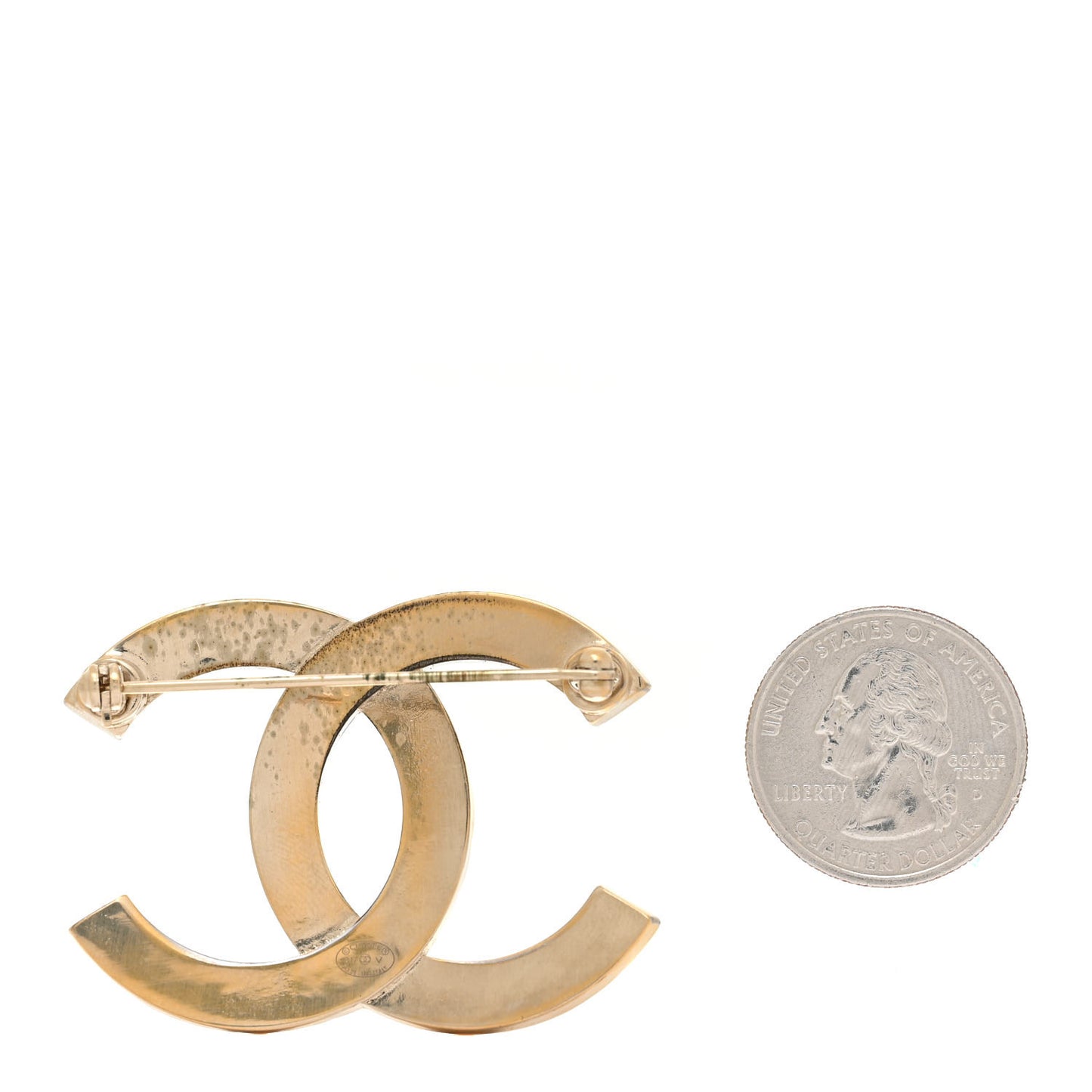Baguette Crystal Quilted CC Brooch Gold