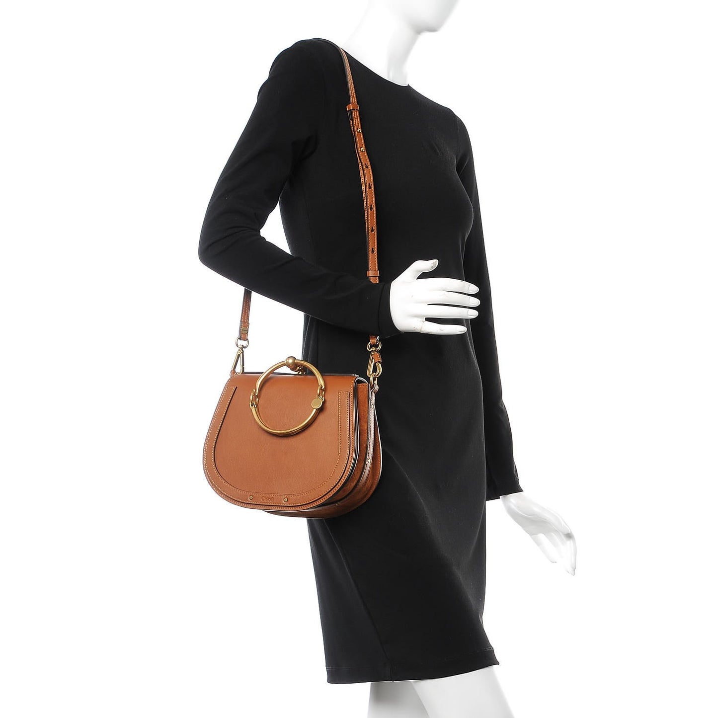 Calfskin Suede Medium Nile Bracelet Bag Caramel
