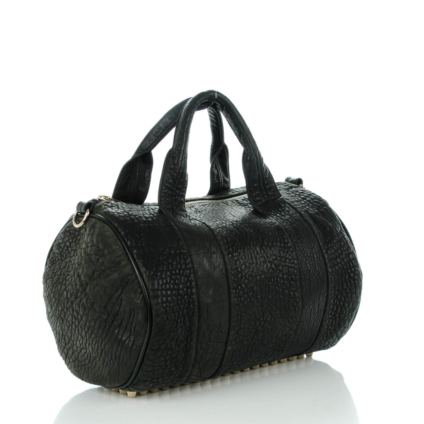 Pebbled Lambskin Rocco Duffel Black Pale Gold Hardware