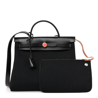 Hermes Toile Militaire Vache Hunter Laque Horseshoe Herbag Zip Retourne 31 PM Black Orange Graffiti 1 of 9