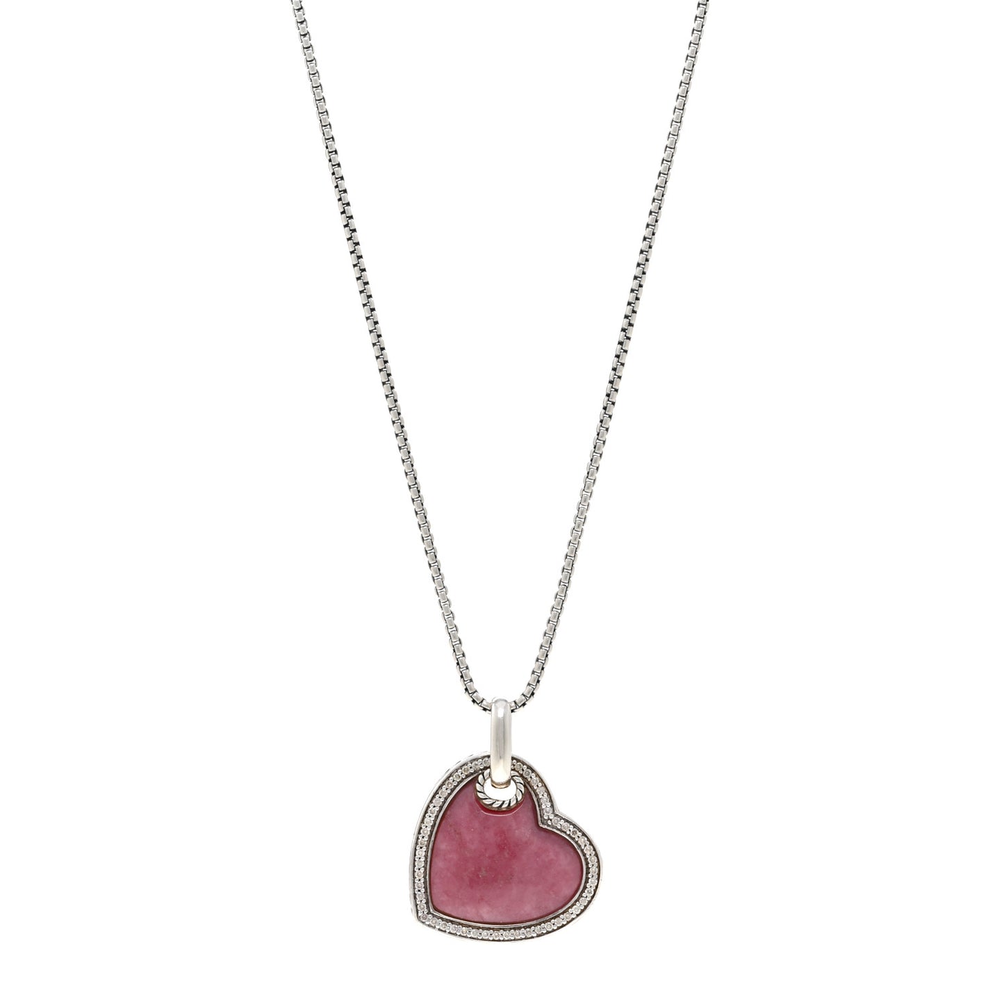DAVID YURMAN Sterling Silver Diamond Rhodochrosite Heart Pendant Necklace