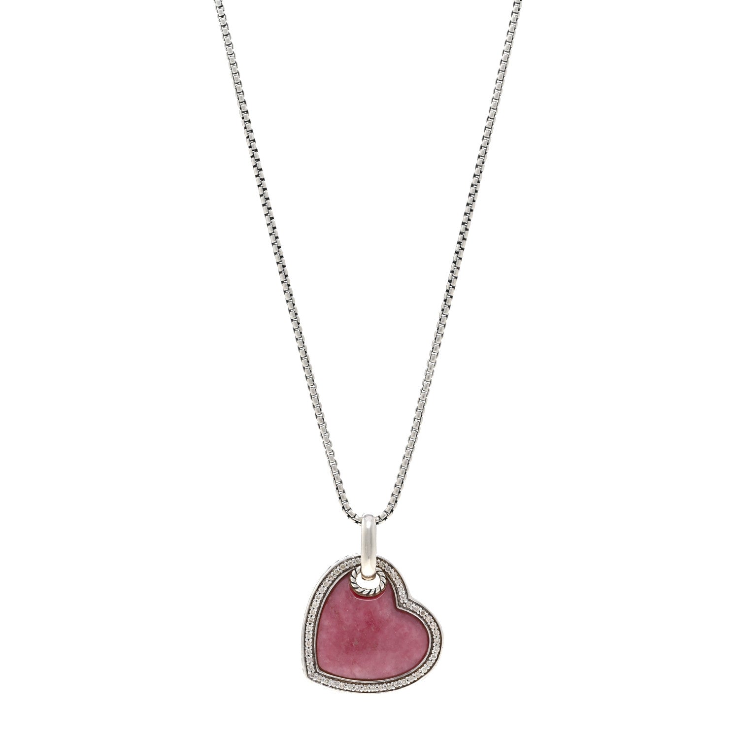 David Yurman DAVID YURMAN Sterling Silver Diamond Rhodochrosite Heart Pendant Necklace 1 of 4