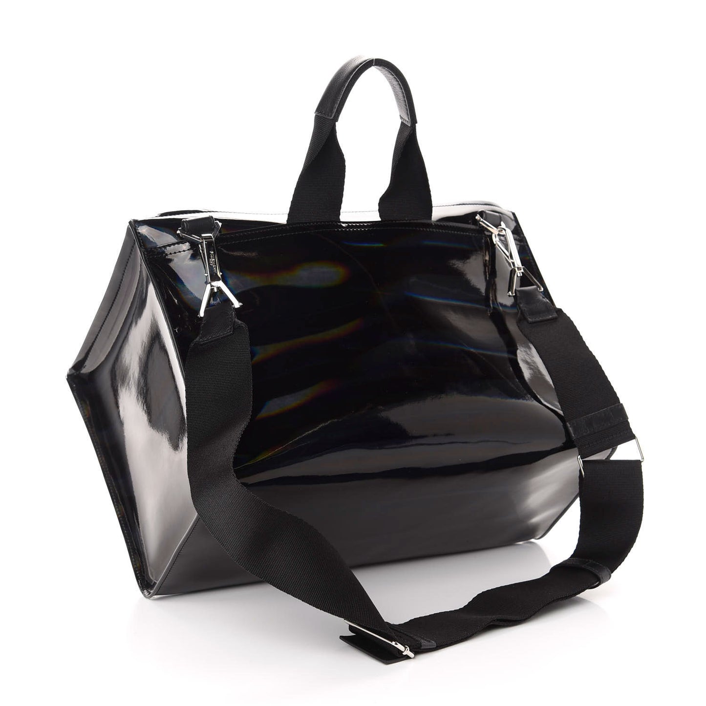 Glossy Iridescent Rubber Large Pandora Bag Black