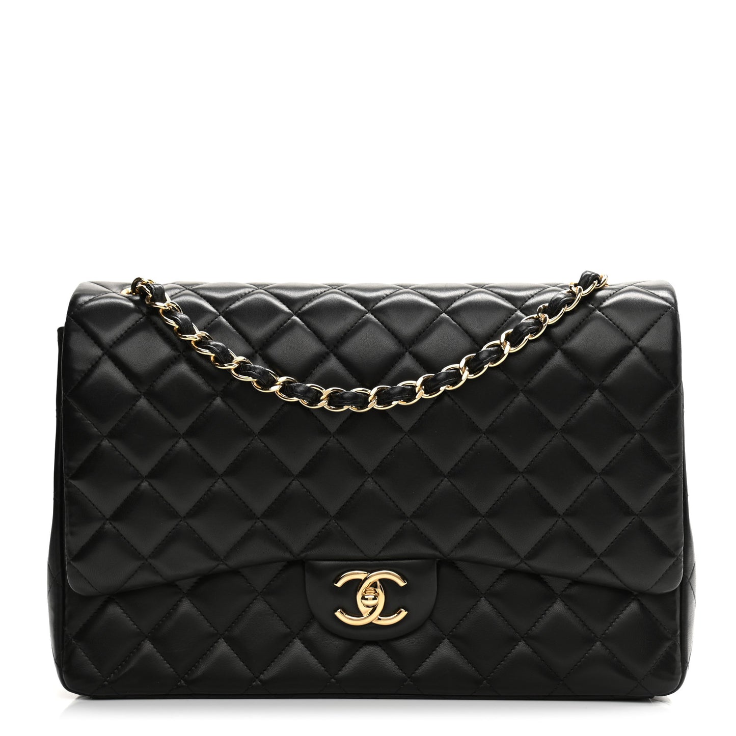 Lambskin Quilted Maxi Double Flap Black