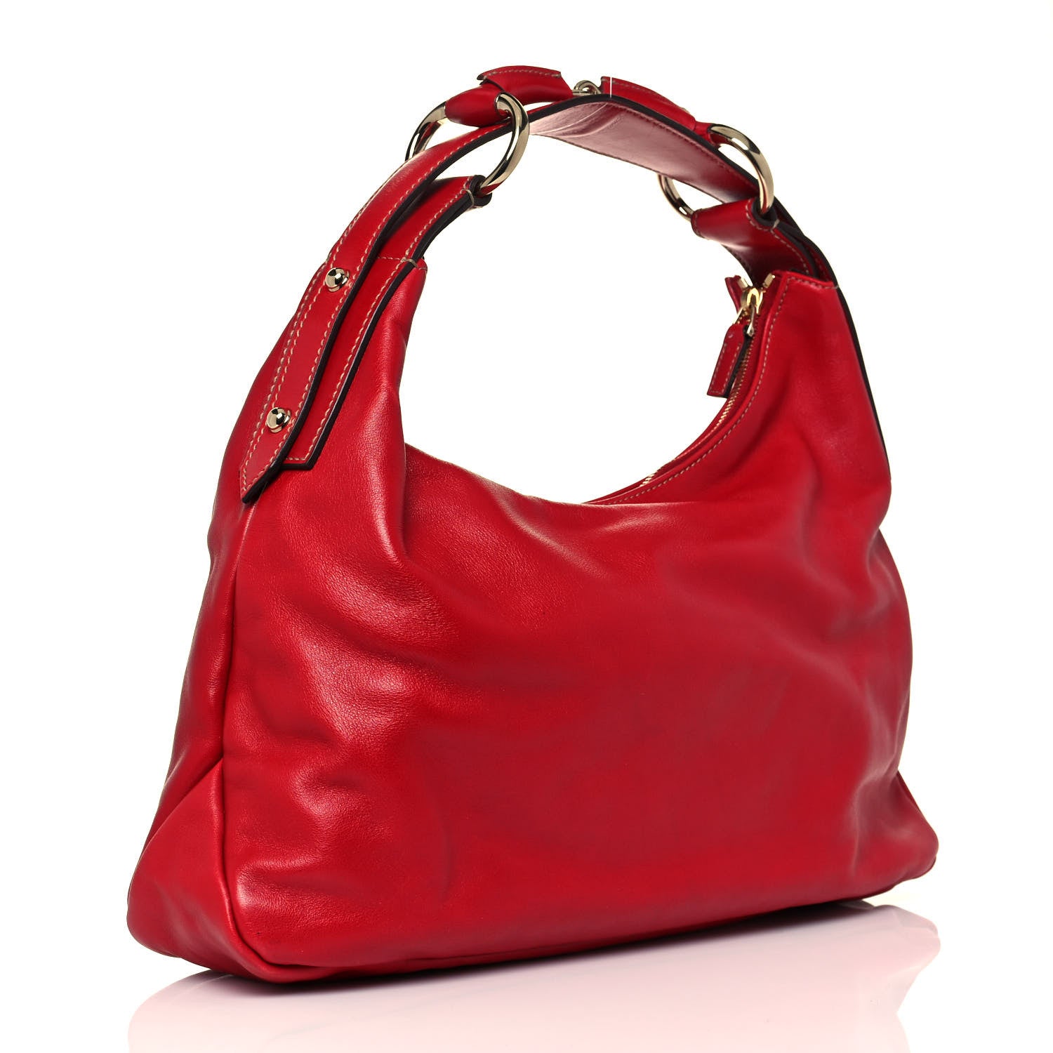 Gucci Calfskin Medium Horsebit Chain Hobo Red 2 of 12