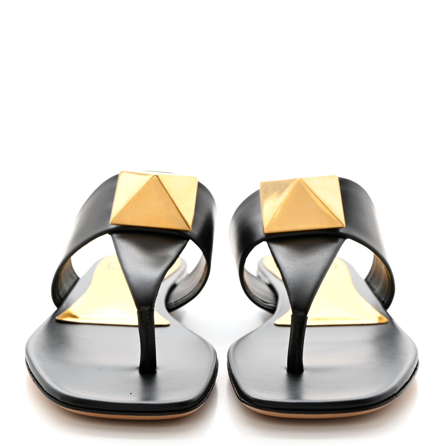 Calfskin One Stud Flat Thong Sandals 36.5 Black