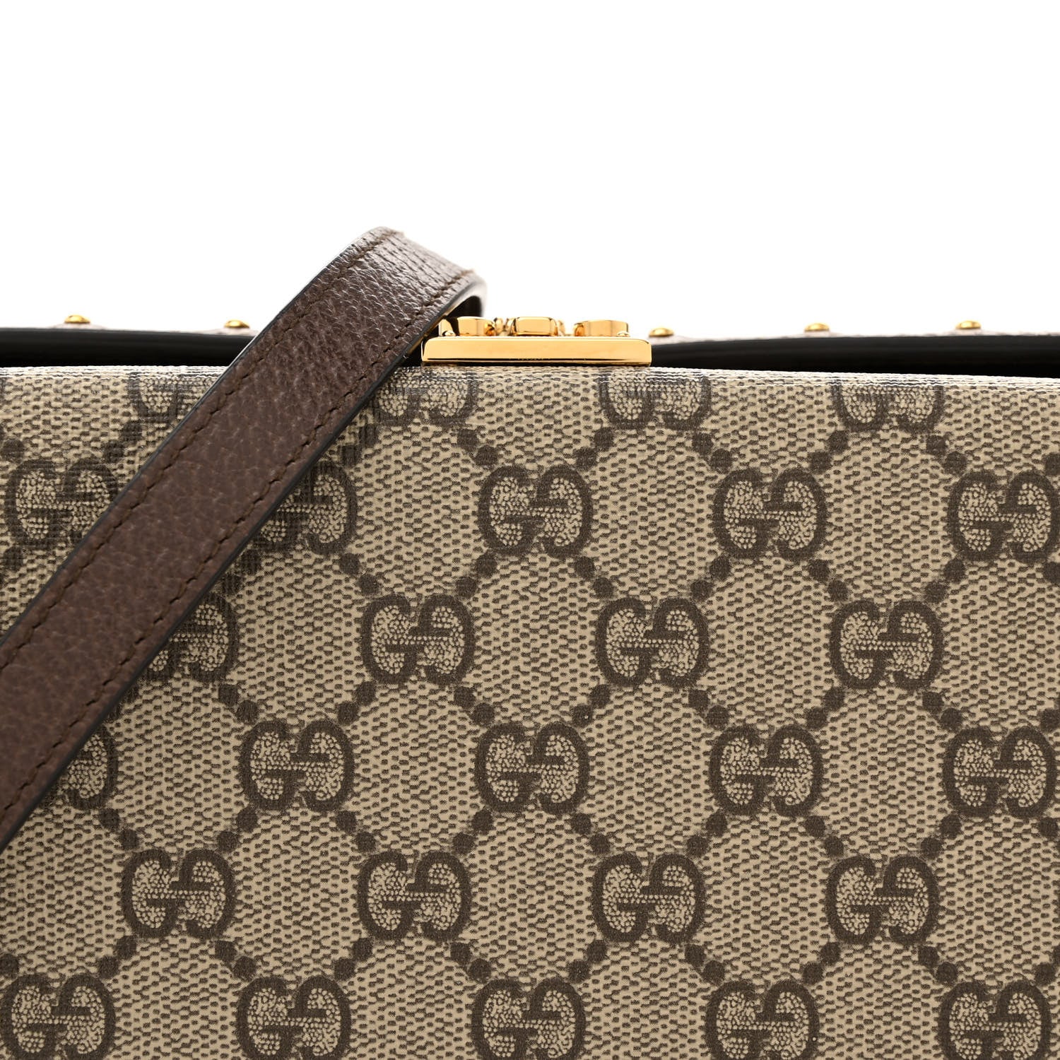 Gucci GG Supreme Monogram Textured Dollar Calfskin Mini Trunk Shoulder Bag Beige Ebony New Acero 8 of 14