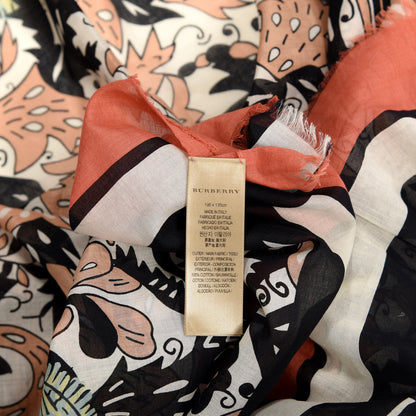 Burberry Cotton Beasts Print Square Scarf Antique Taupe Pink 2 of 3