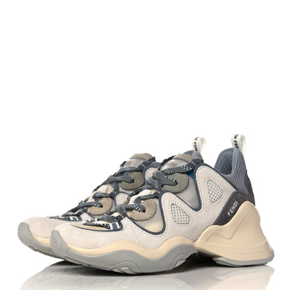 Fendi Suede Mesh Womens FFluid Low Top Sneakers 35 Latte Cemento White 3 of 8