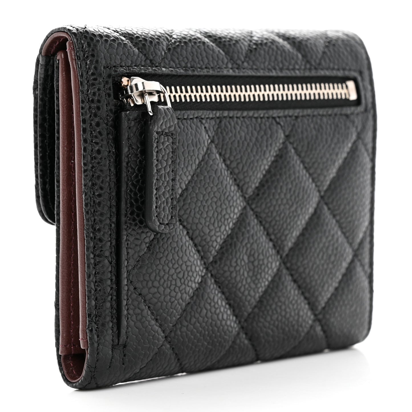 Caviar Quilted Compact Flap Wallet Black