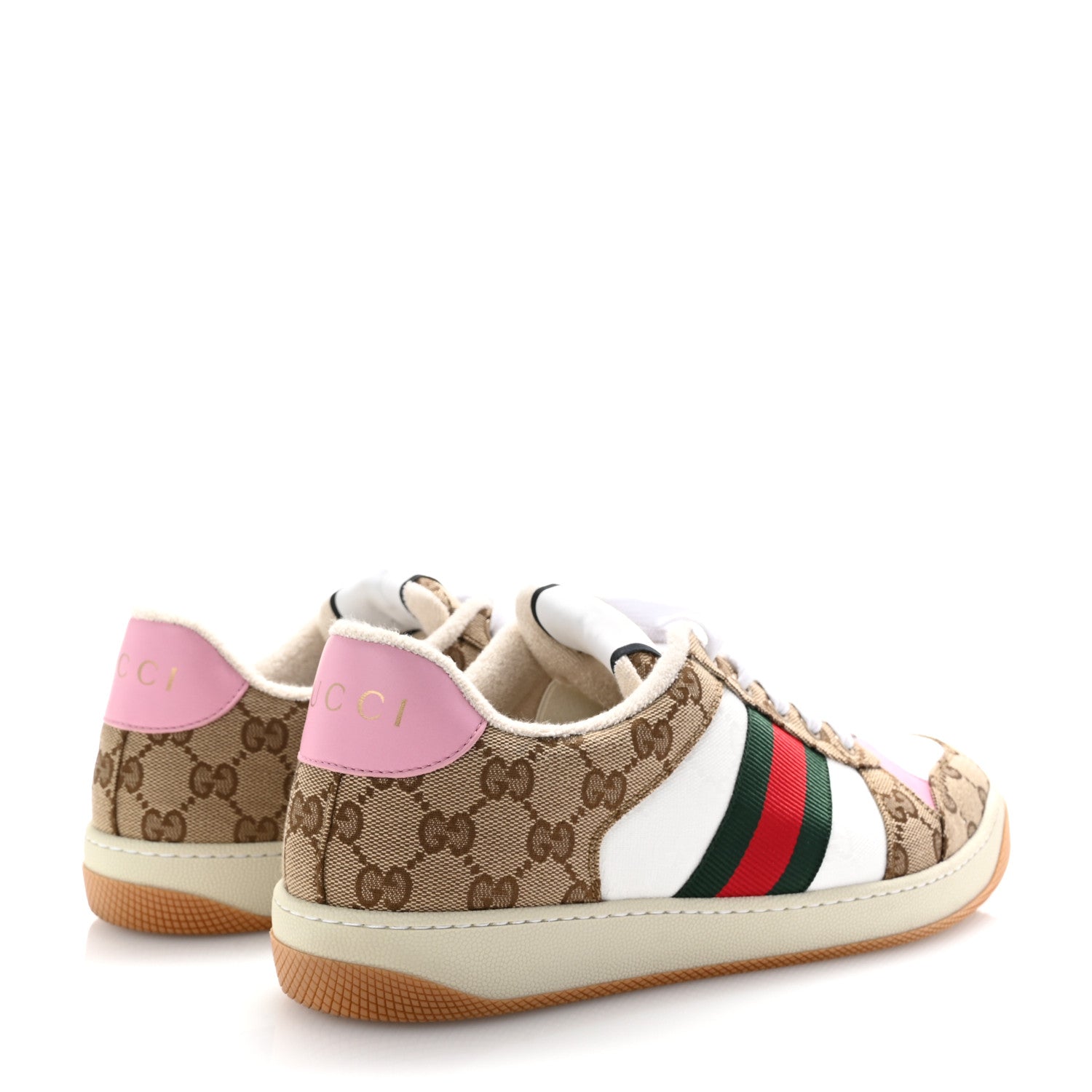 Gucci Lame GG Monogram Nubuck Web Screener Sneakers 41 Beige Ebony Pink 5 of 11