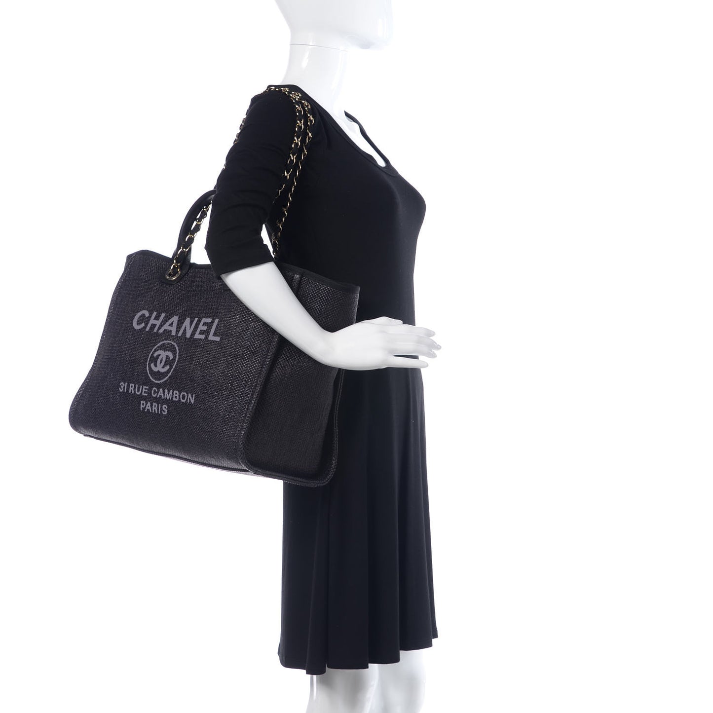 Woven Straw Raffia Large Deauville Tote Black