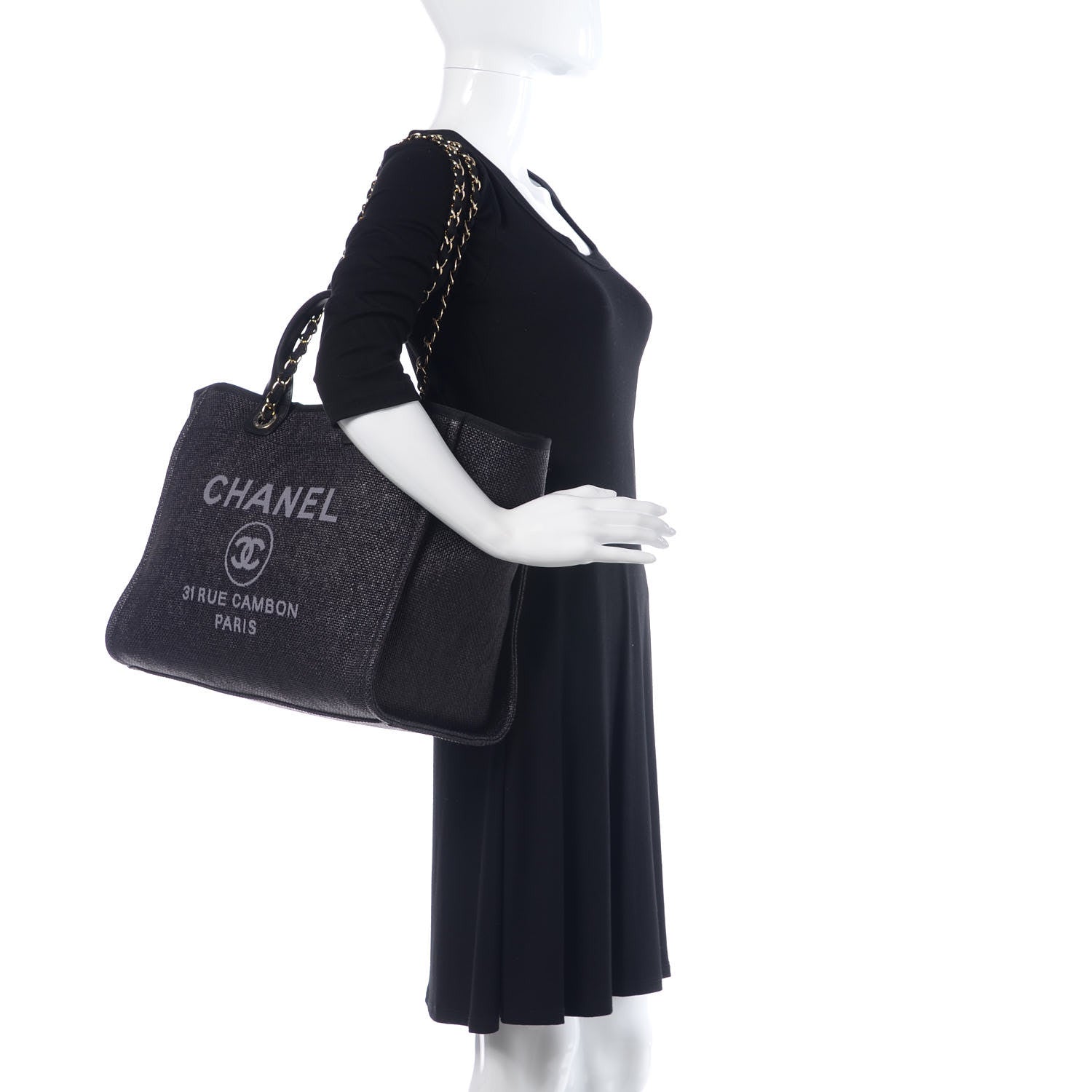 Chanel Woven Straw Raffia Large Deauville Tote Black 3 of 10
