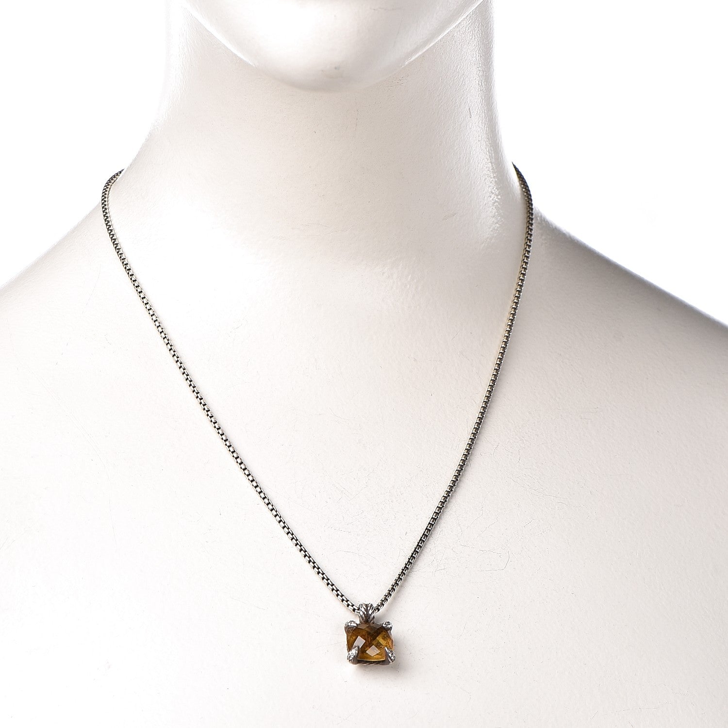 David Yurman Sterling Silver Diamond Citrine 14mm Chatelaine Pendant Necklace 2 of 7