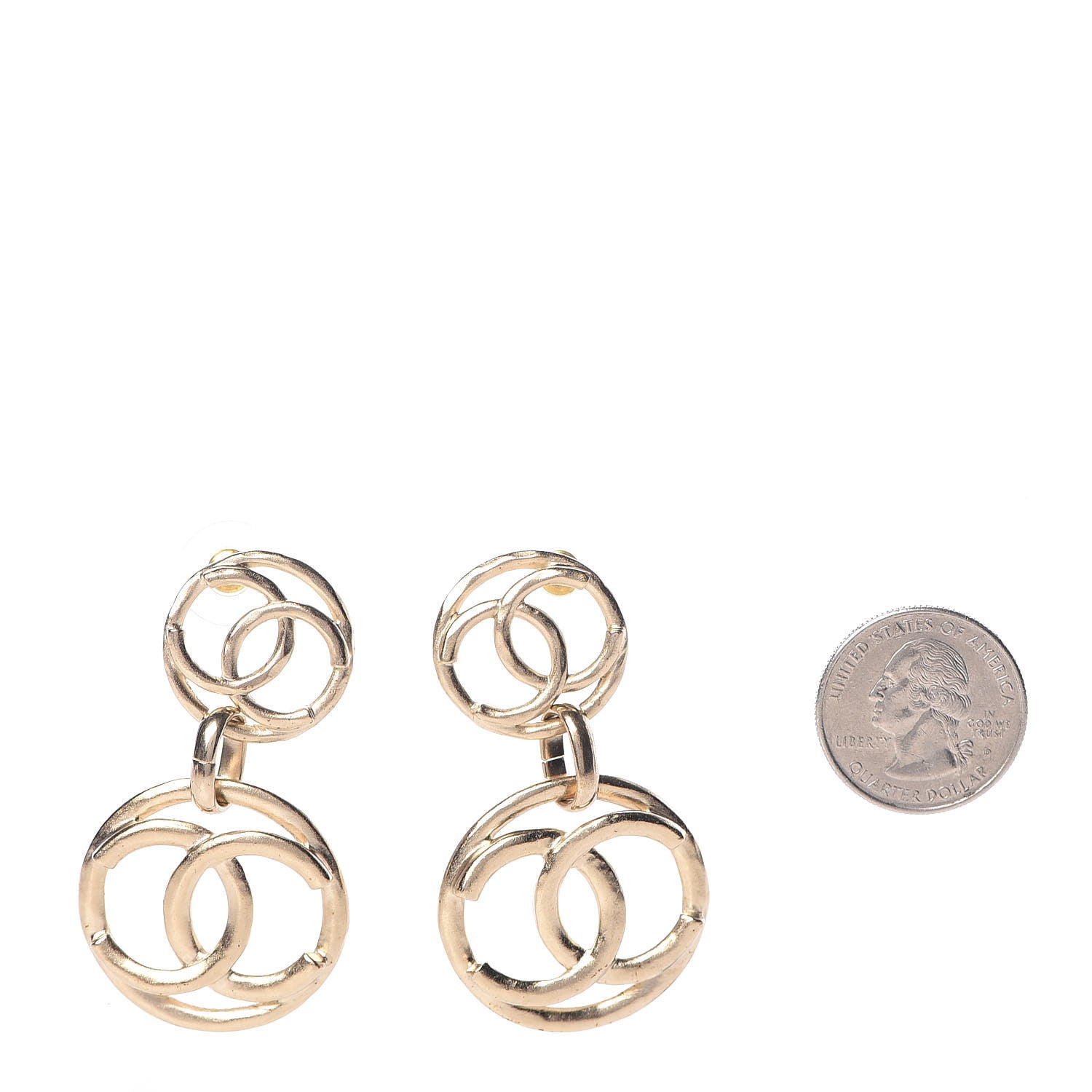 Chanel CC Hoop Drop Earrings Gold 2 of 4
