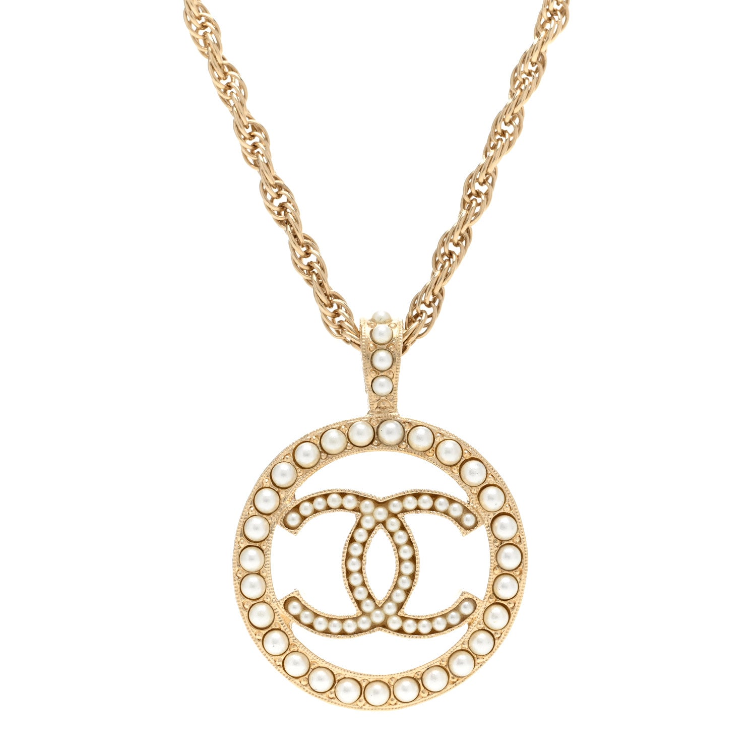 Chanel Pearl CC Round Pendant Necklace Gold 3 of 5