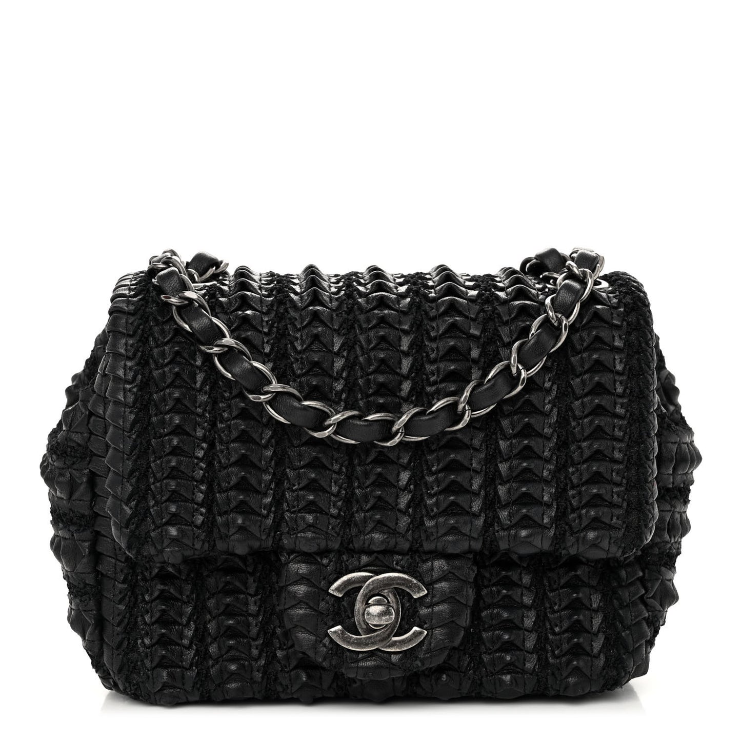 Lambskin Crochet Embroidered Small Flap Black