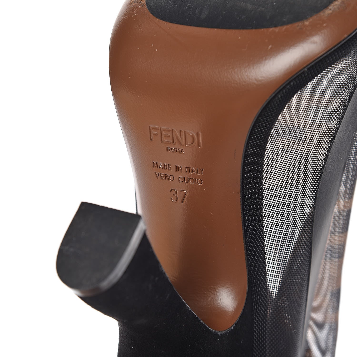 Fendi Technical Mesh FF Colibri High Heel Knee High Boots 37 Black Tobacco 5 of 12