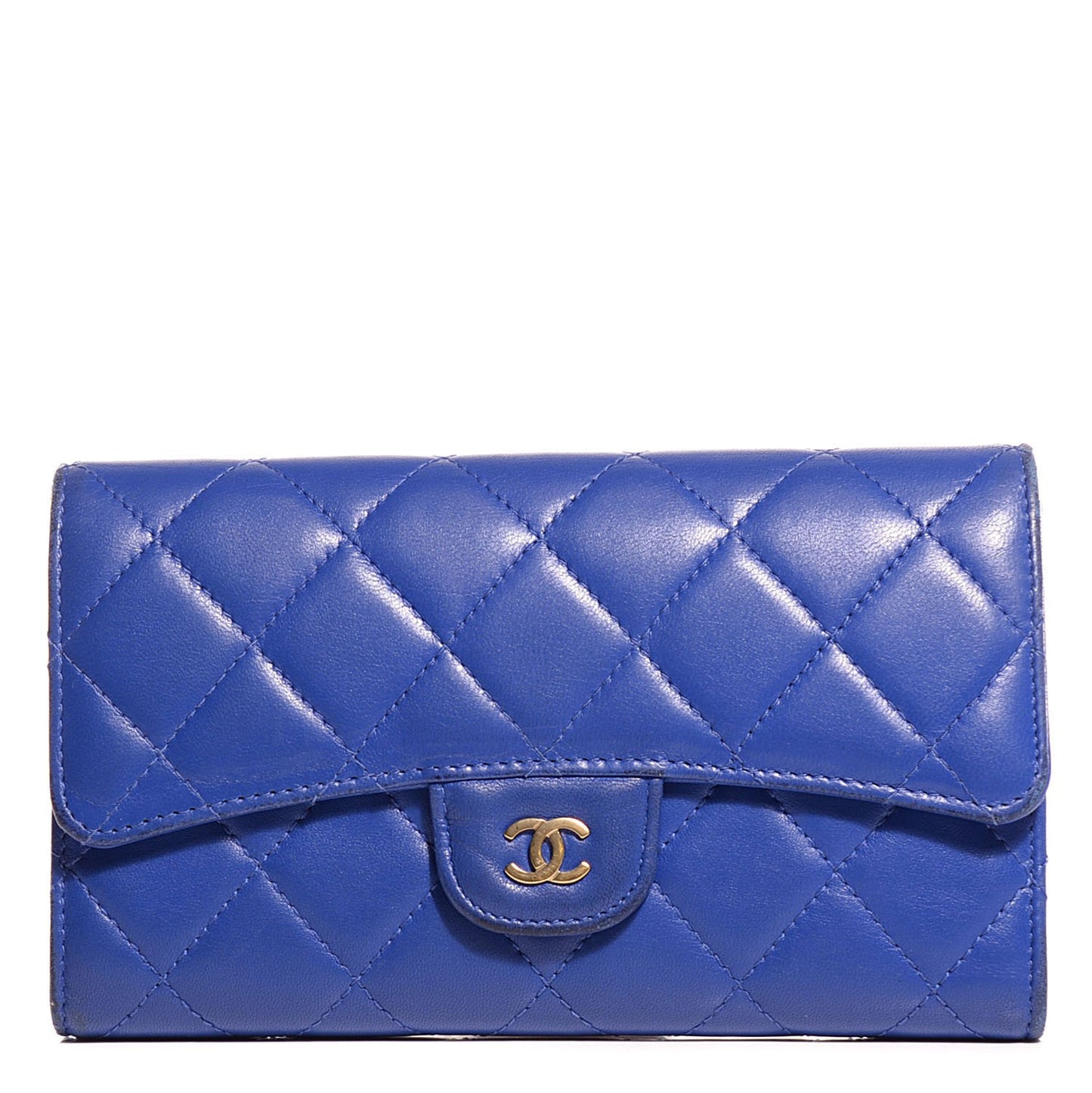 Lambskin Quilted Large Flap Wallet Dark Blue