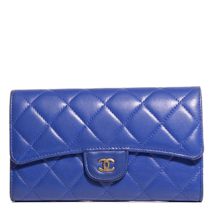Chanel Lambskin Quilted Large Flap Wallet Dark Blue 1 of 8