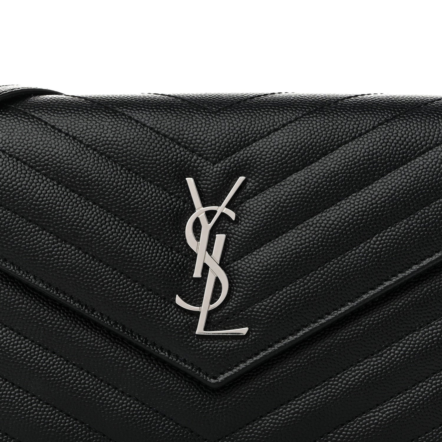 Saint Laurent Grain De Poudre Matelasse Chevron Monogram Chain Wallet Black 8 of 10