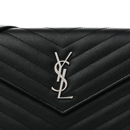 Saint Laurent Grain De Poudre Matelasse Chevron Monogram Chain Wallet Black 8 of 10