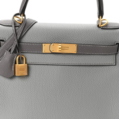 Hermes Togo Horseshoe Kelly Retourne 28 Gris Mouette Etain 8 of 10