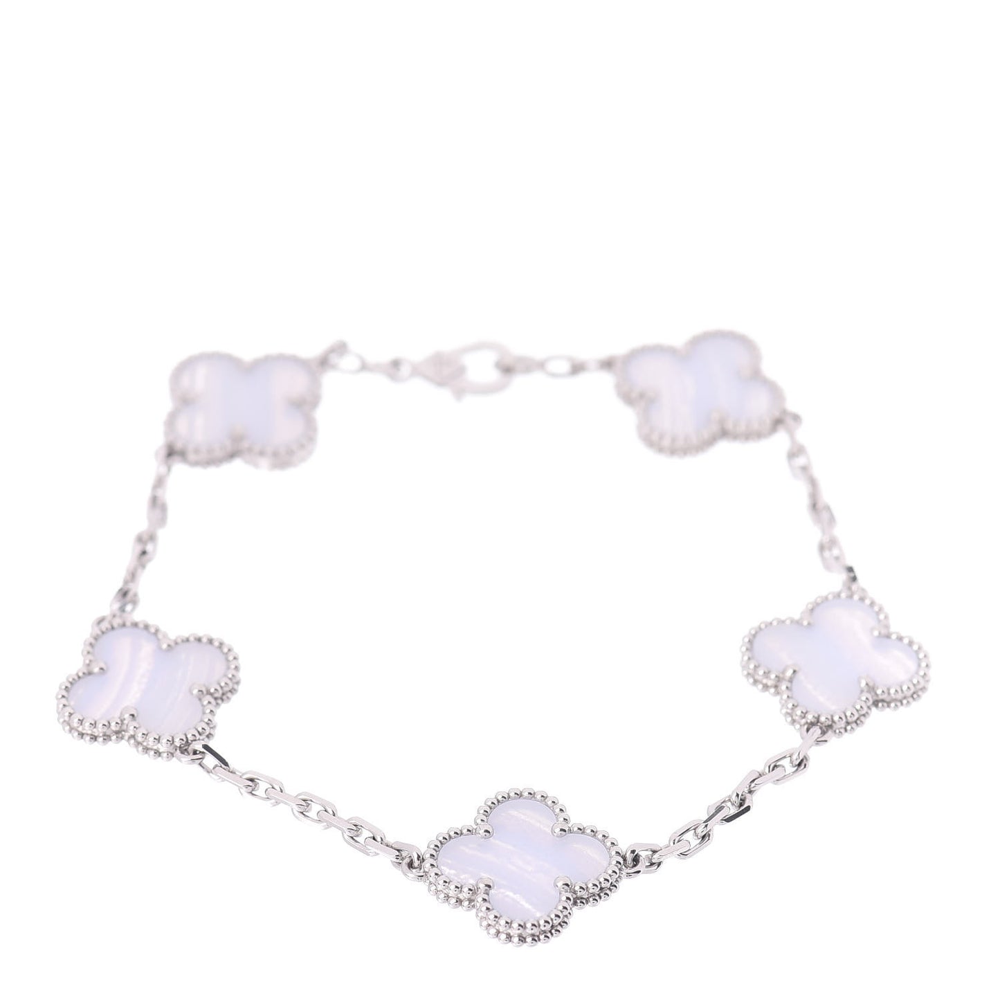 18K White Gold Chalcedony 5 Motifs Vintage Alhambra Bracelet