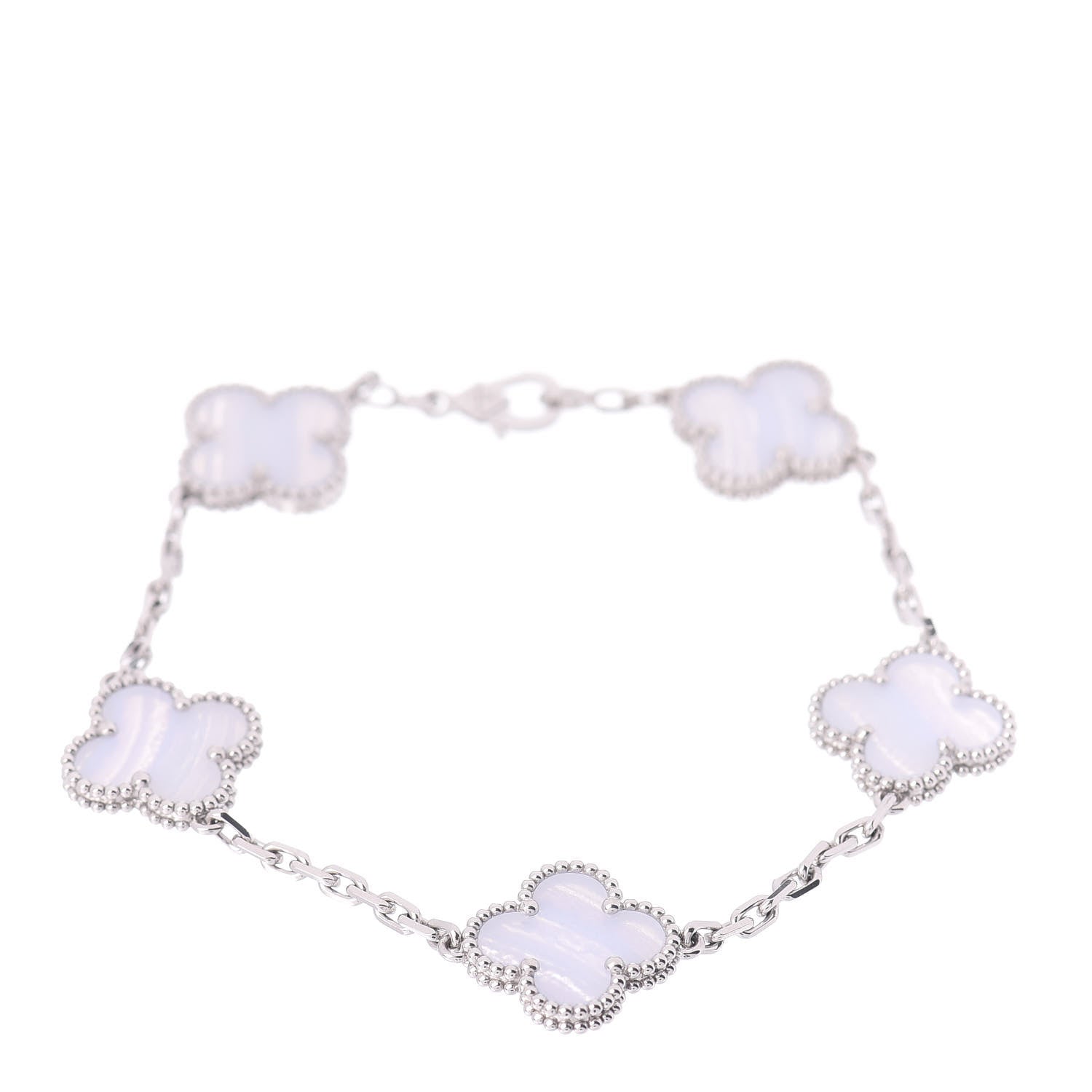 Van Cleef & Arpels 18K White Gold Chalcedony 5 Motifs Vintage Alhambra Bracelet 1 of 5
