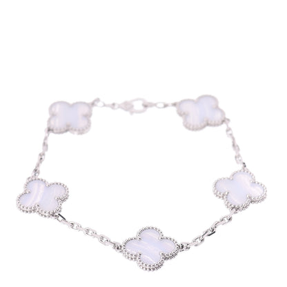 Van Cleef & Arpels 18K White Gold Chalcedony 5 Motifs Vintage Alhambra Bracelet 1 of 5