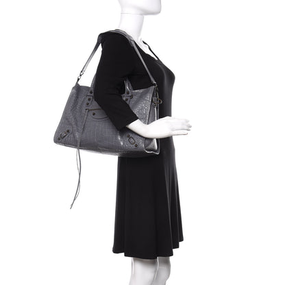 Balenciaga Calfskin Crocodile Embossed Classic Hardware City Gris Beton 2 of 13
