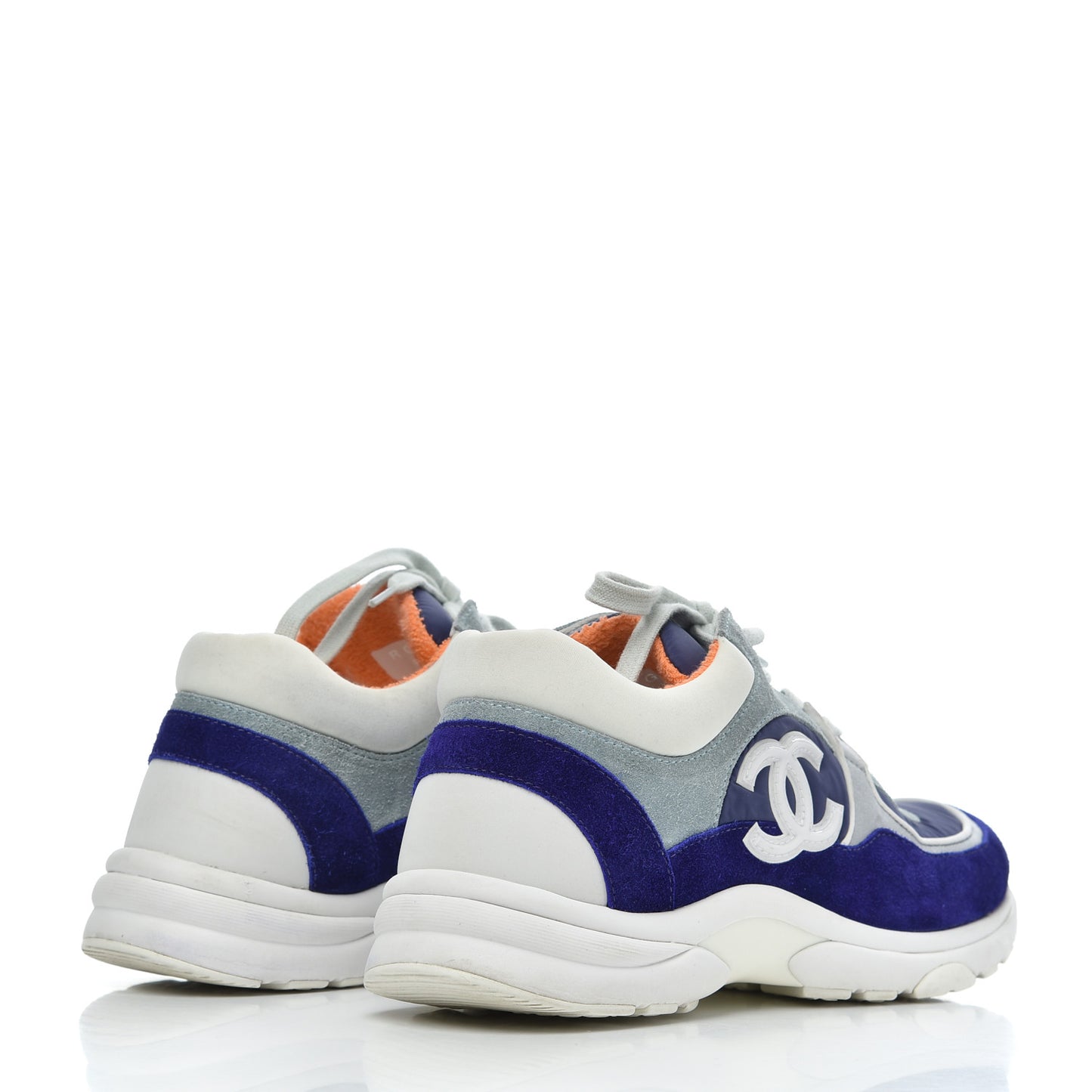 Nylon Lambskin Suede Calfskin Womens Logo Sneakers 39 Blue Coral