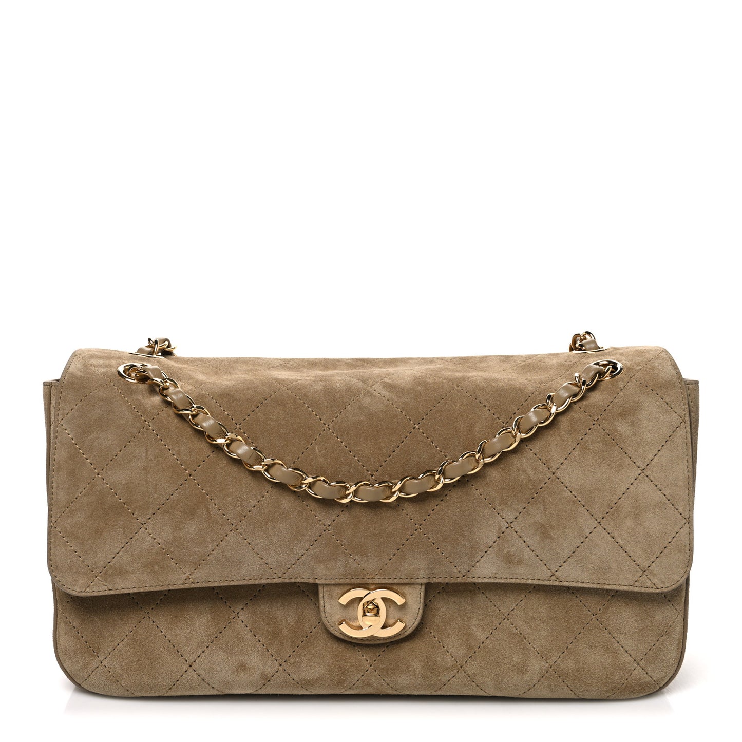 Suede Calfskin Small Souplissimo Maxi Flap Dark Beige