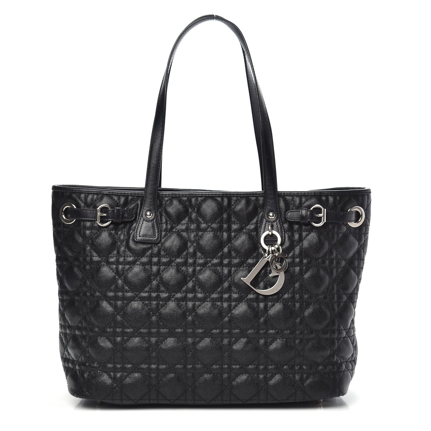 Christian Dior Coated Canvas Cannage Medium Panarea Tote Black 1 of 14
