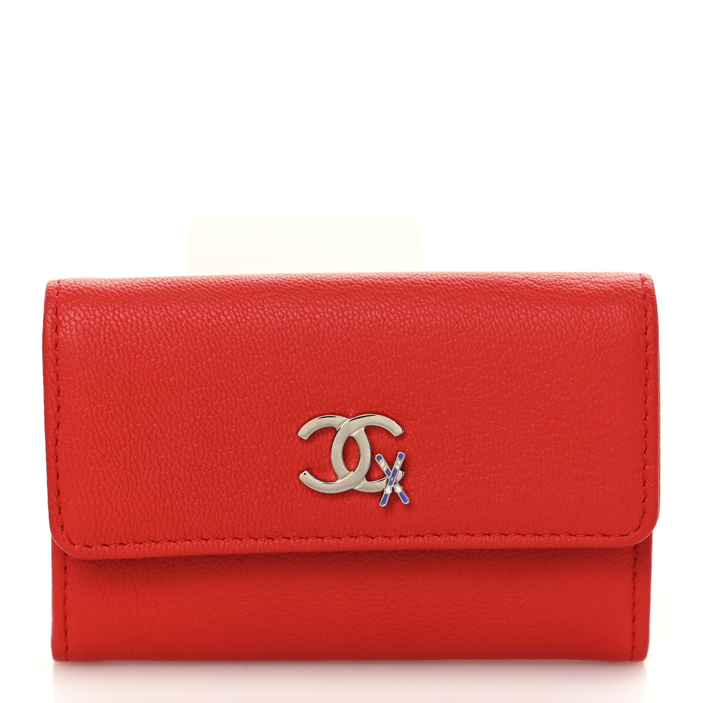 Goatskin CC Flap Card Holder Red