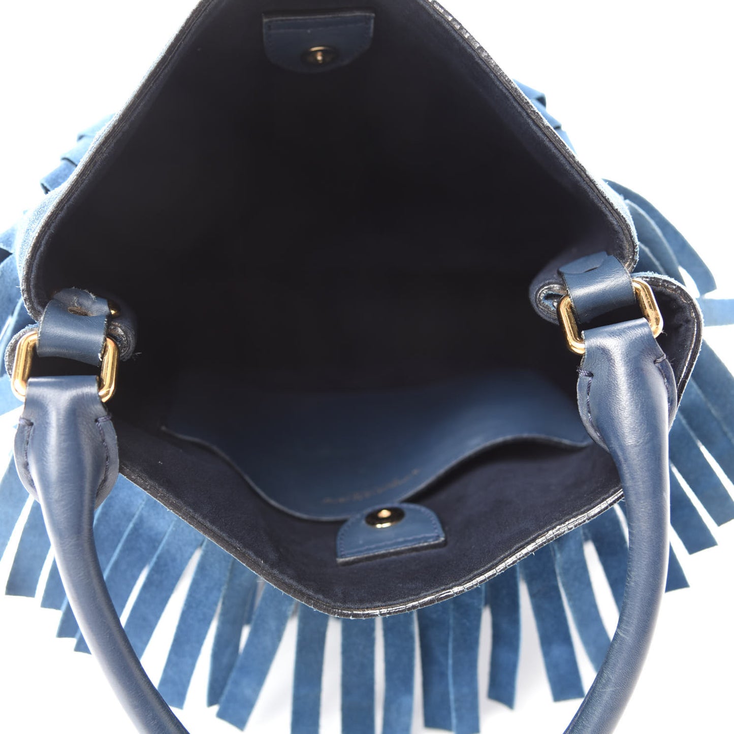 Prorsum Suede Fringe Bucket Bag Blue