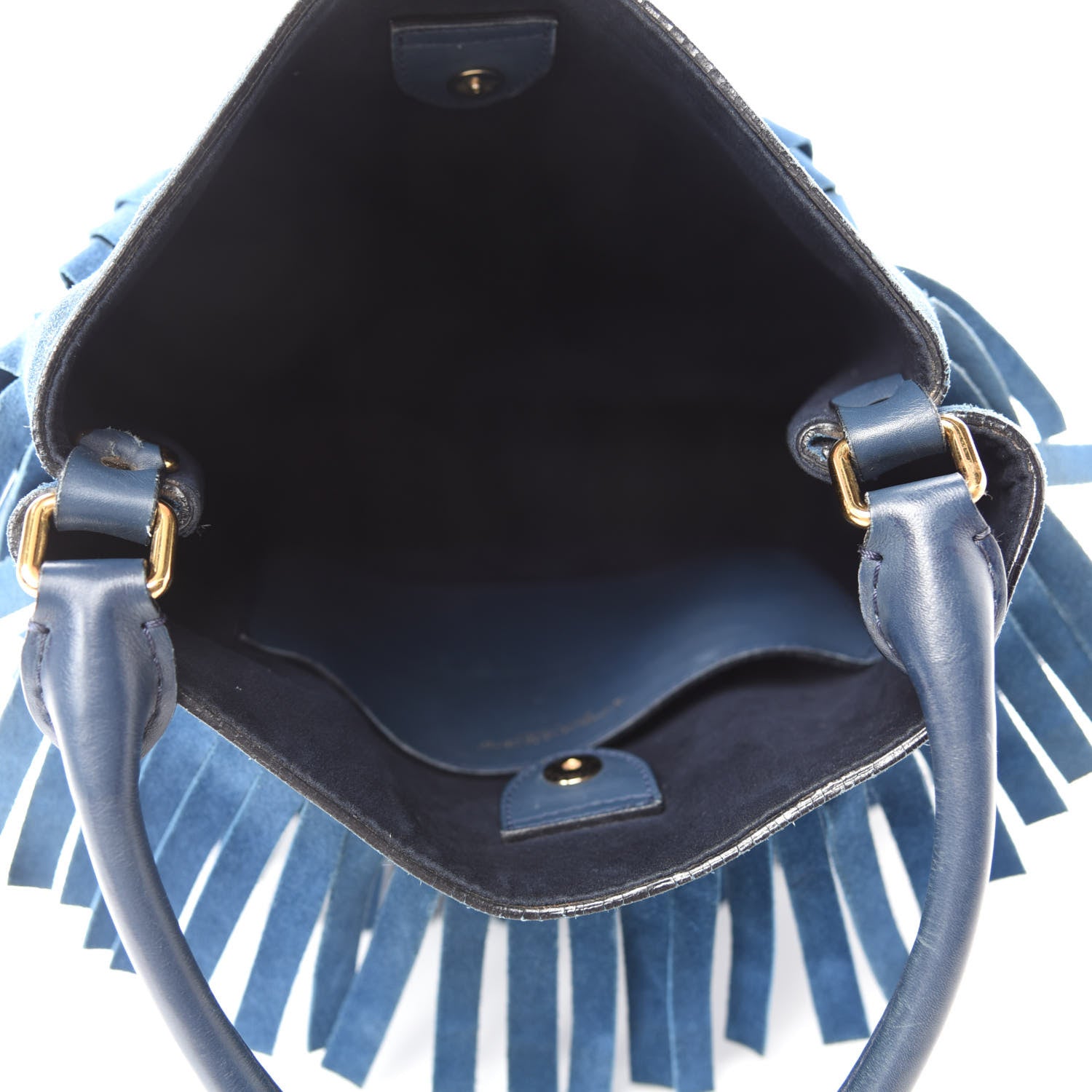 Burberry Prorsum Suede Fringe Bucket Bag Blue 5 of 11